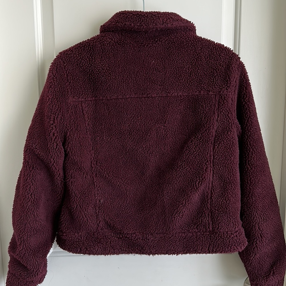 Burgundy Fleece Button Down Jacket - image 4